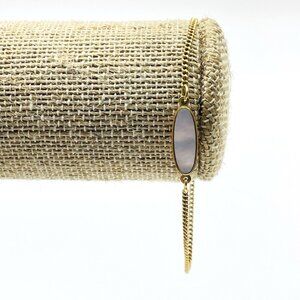 Gold Tone Abalone Inlay Bar Bracelet Delicate Chain Mother of Pearl